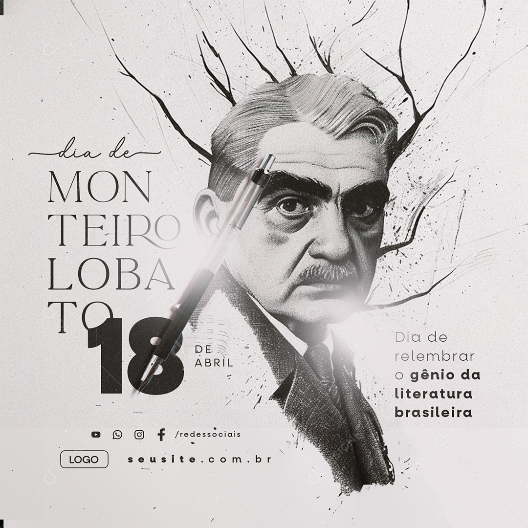 Dia de Monteiro Lobato 18 de Abril Gênio da Literatura Brasileira Social Media PSD Editável