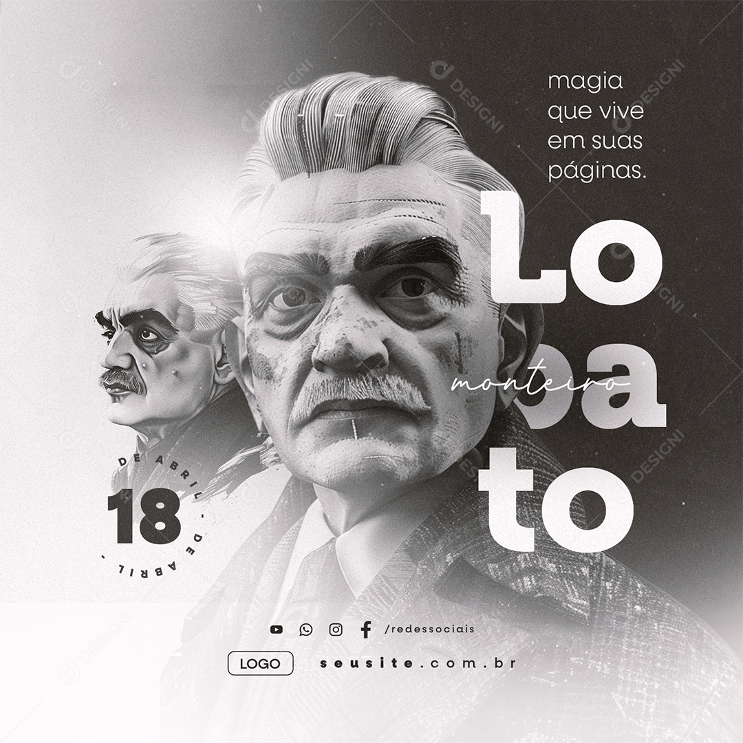 Dia de Monteiro Lobato 18 de Abril Magia que Vive em suas Páginas Social Media PSD Editável