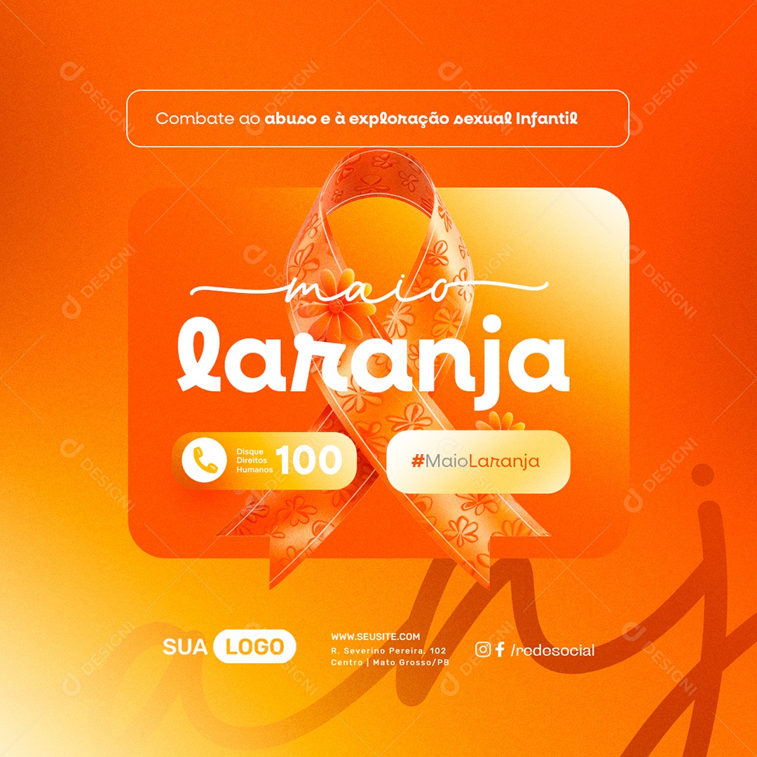 Social Media Maio Laranja Combate ao Abuso e à Exploração Sexual Infantil PSD Editável