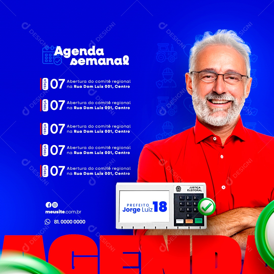 Agenda Semanal do Prefeito Jorge Luiz Social Media PSD Editável