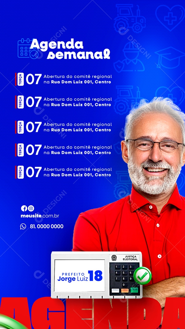 Story Agenda Semanal do Prefeito Jorge Luiz Social Media PSD Editável
