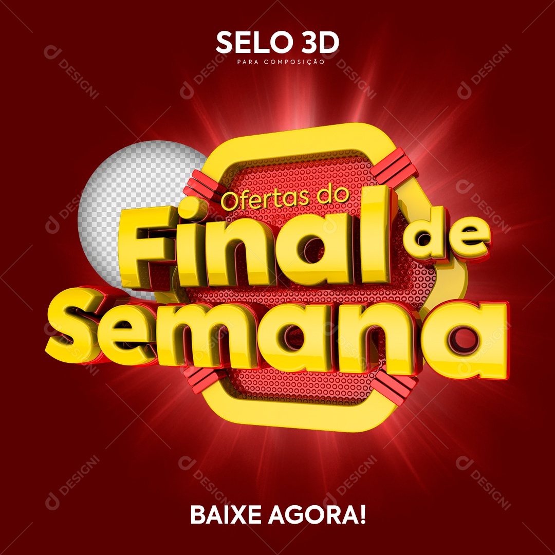 Selo 3D Ofertas do Final de Semana Vermelho e Amarelo para Composição PSD