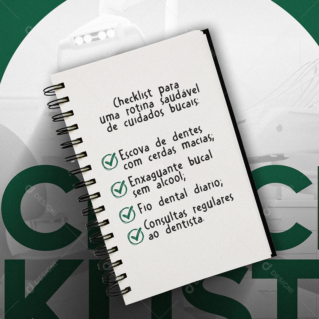 Dentista Checklist Escovar Dentes Fio Dental Consultas Social Media PSD Editável