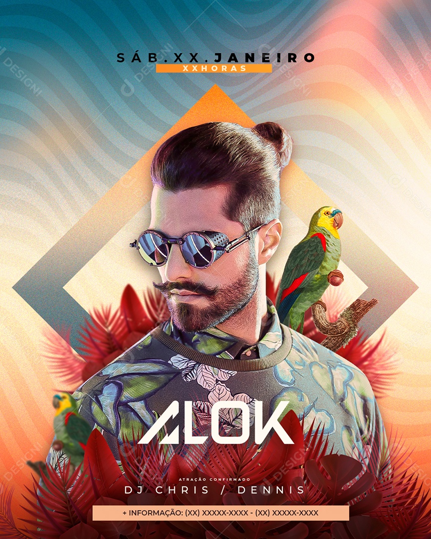 Flyer Alok Atração Confirmado DJ Chris Dennis Social Media PSD Editável