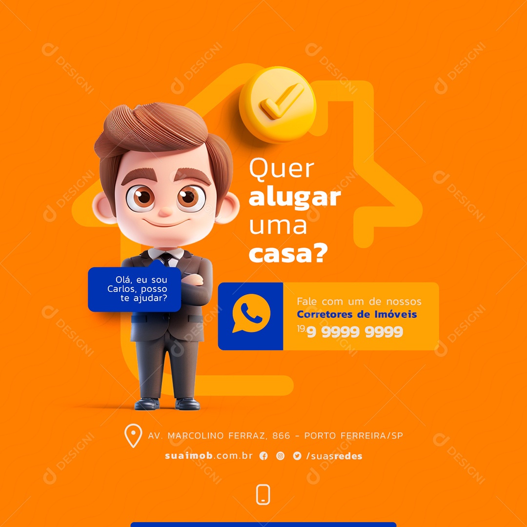 Imobiliária Quer Alugar uma Casa Corretores de Imóveis Social Media PSD Editável