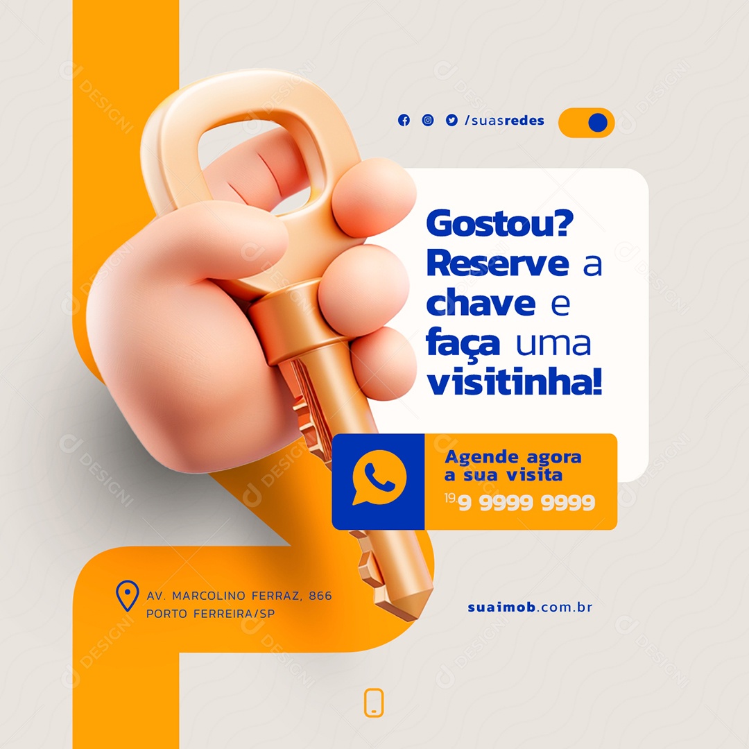 Imobiliária Gostou Reserve a Chave e Faça uma Visita Social Media PSD Editável