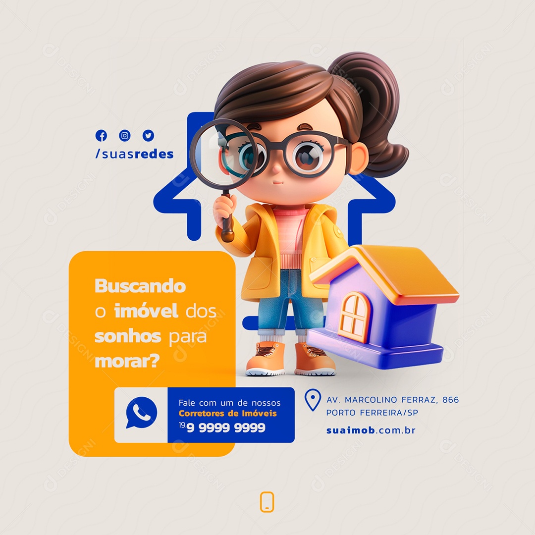 Imobiliária Buscando o Imóvel dos Sonhos para Morar Social Media PSD Editável