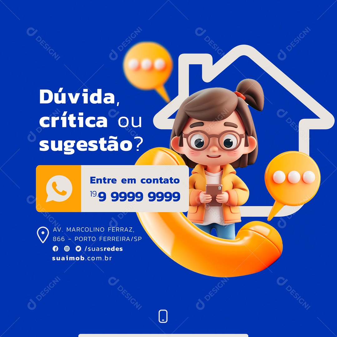 Imobiliária Dúvida Crítica ou Sugestão Social Media PSD Editável