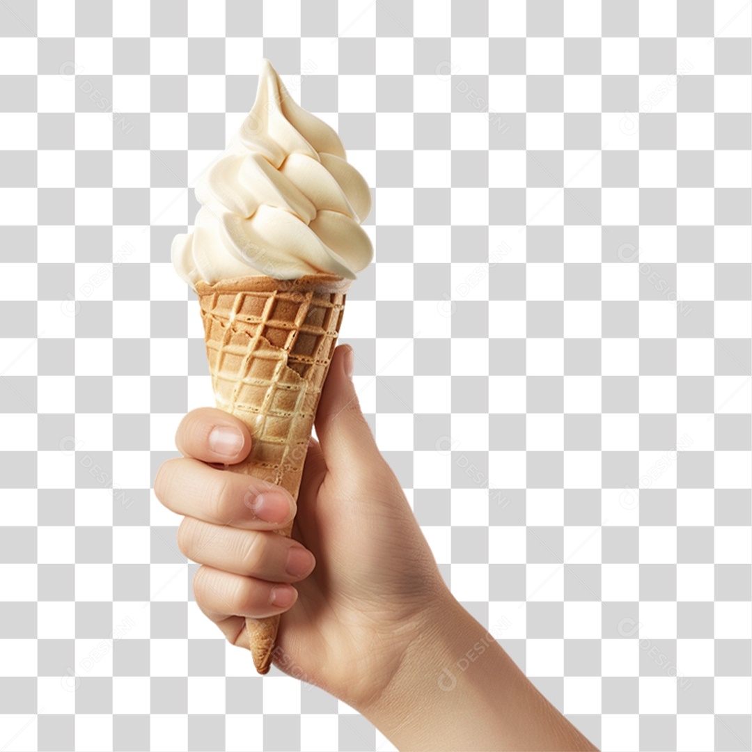 Mãos Segurando Casquinha de Sorvete PNG Transparente