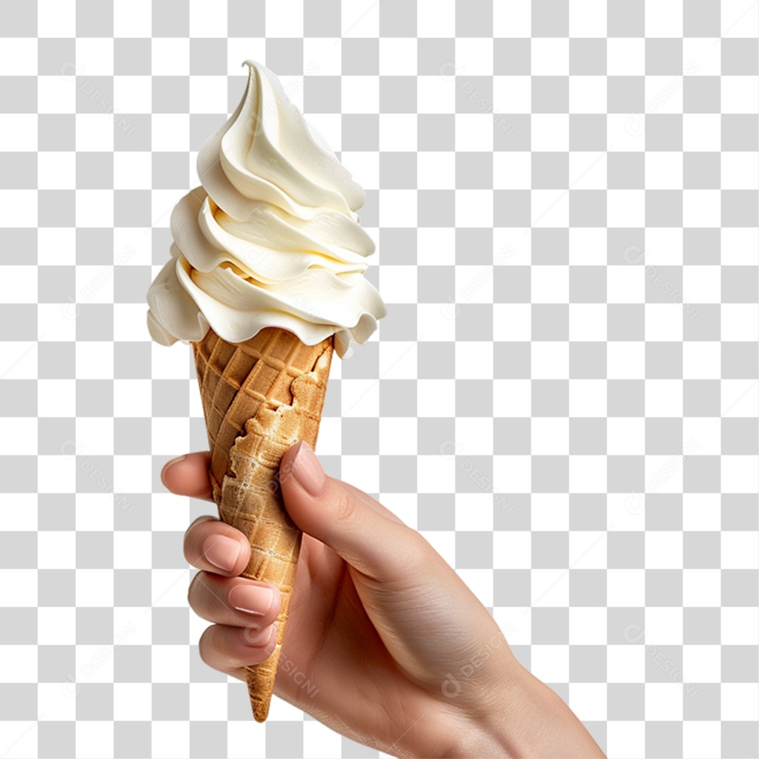 Mãos Segurando Casquinha de Sorvete PNG Transparente