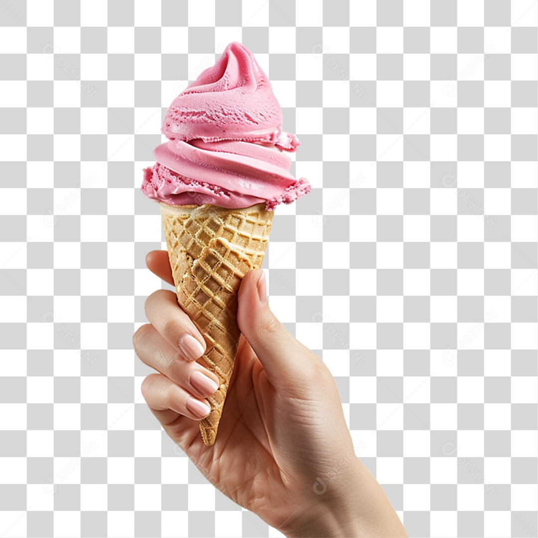Mãos Segurando Casquinha de Sorvete PNG Transparente