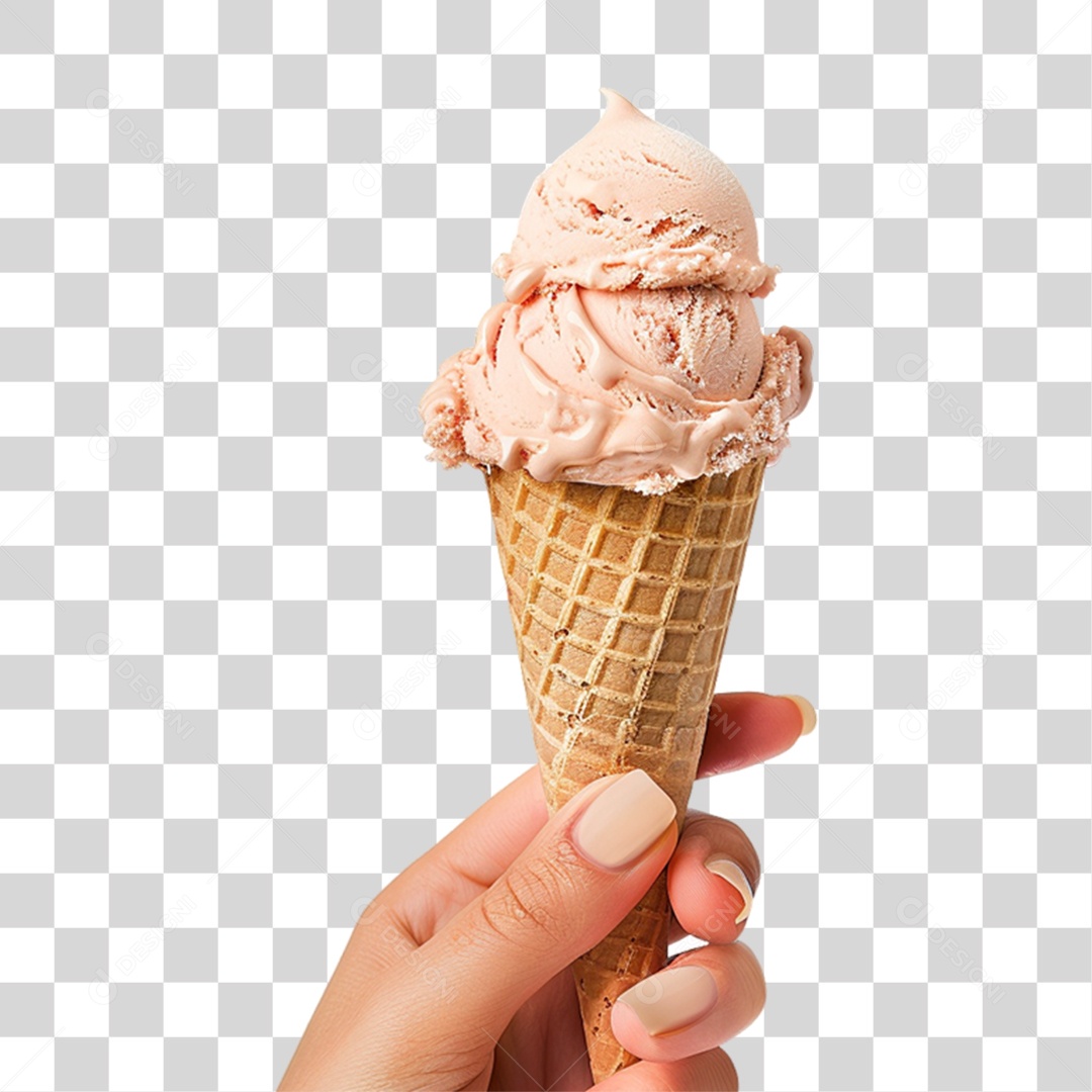 Mãos Segurando Casquinha de Sorvete PNG Transparente