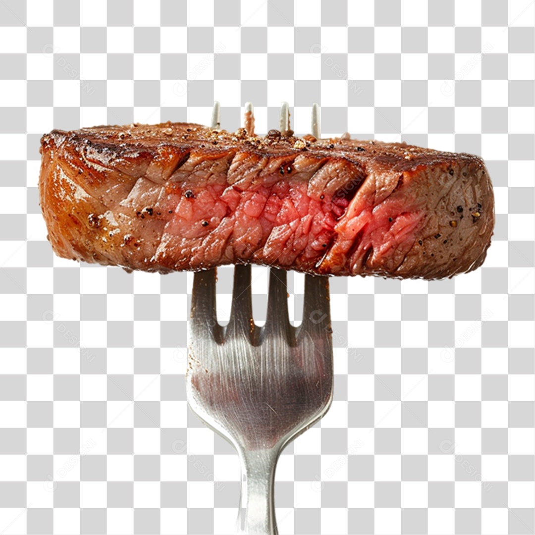 Garfo com Pedaço de Carne Assada PNG Transparente