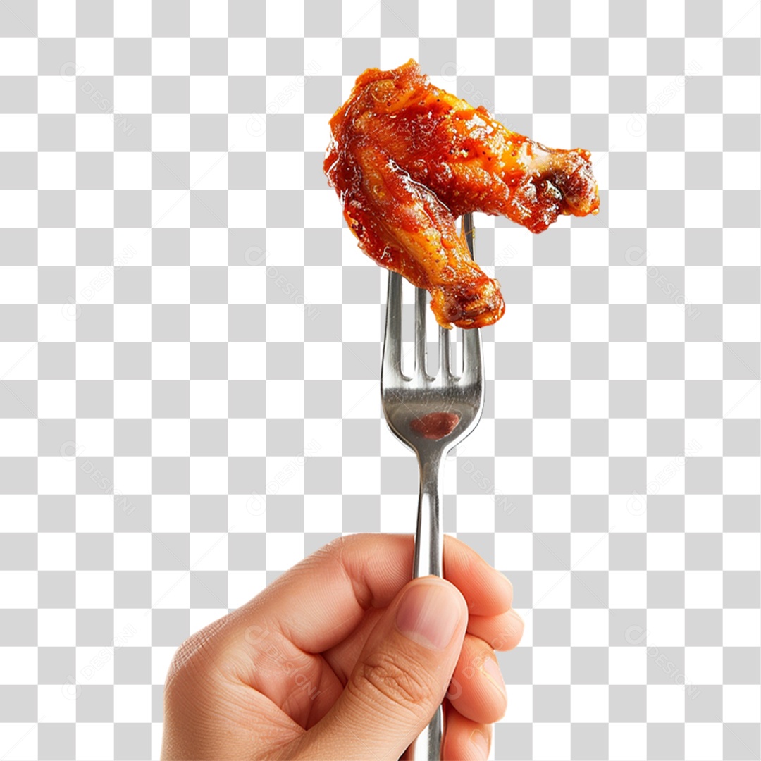 Garfo com Pedaço de Frango Frito PNG Transparente