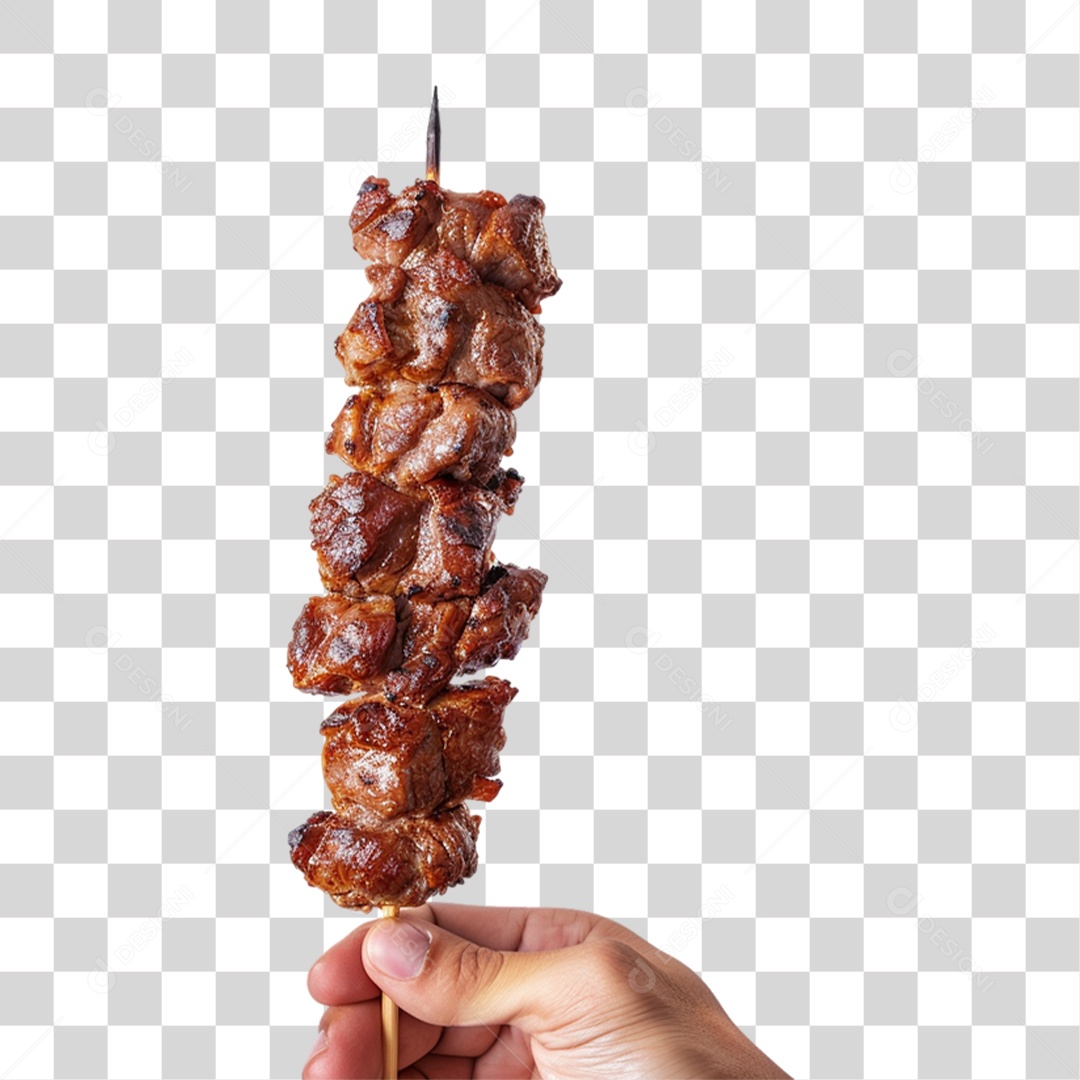 Mão Segurando Espetinho de Carne PNG Transparente