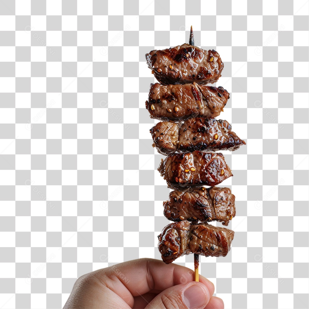 Mão Segurando Espetinho de Carne PNG Transparente