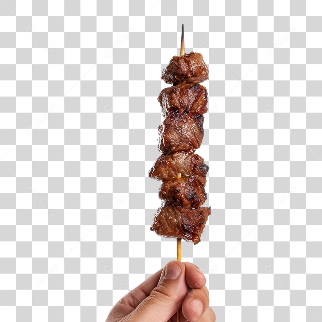Mão Segurando Espetinho de Carne PNG Transparente