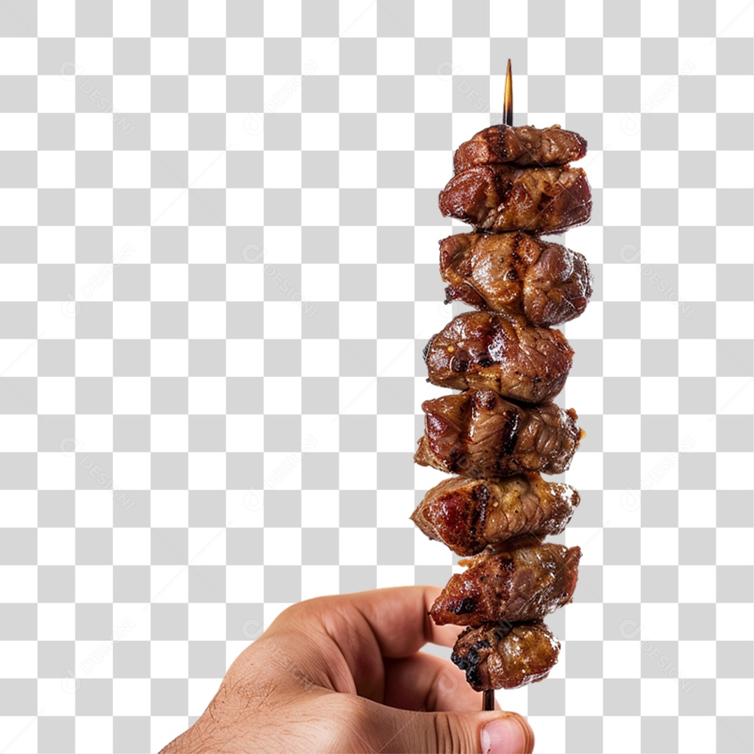Mão Segurando Espetinho de Carne PNG Transparente