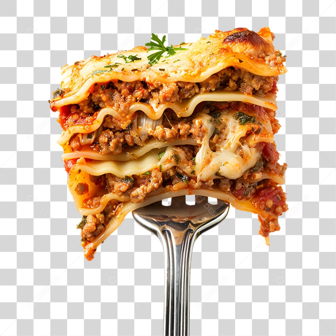 Garfo com Fatia de Lasanha PNG Transparente
