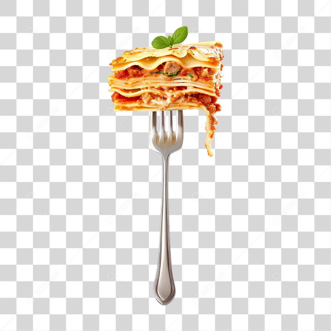 Garfo com Fatia de Lasanha PNG Transparente