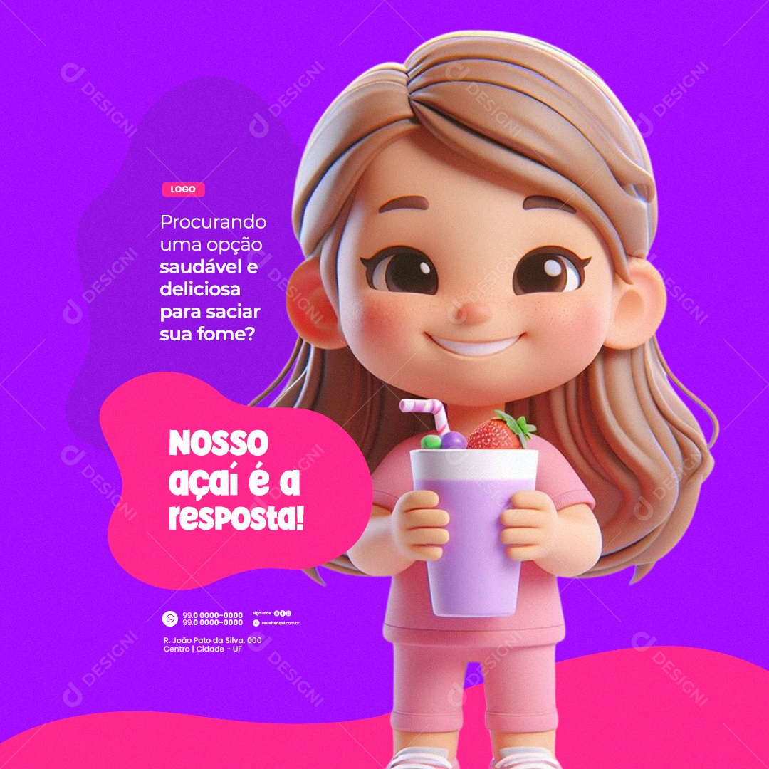 Açaiteria Procurando uma Opção Saudável e Deliciosa Nosso Açaí Social Media PSD Editável