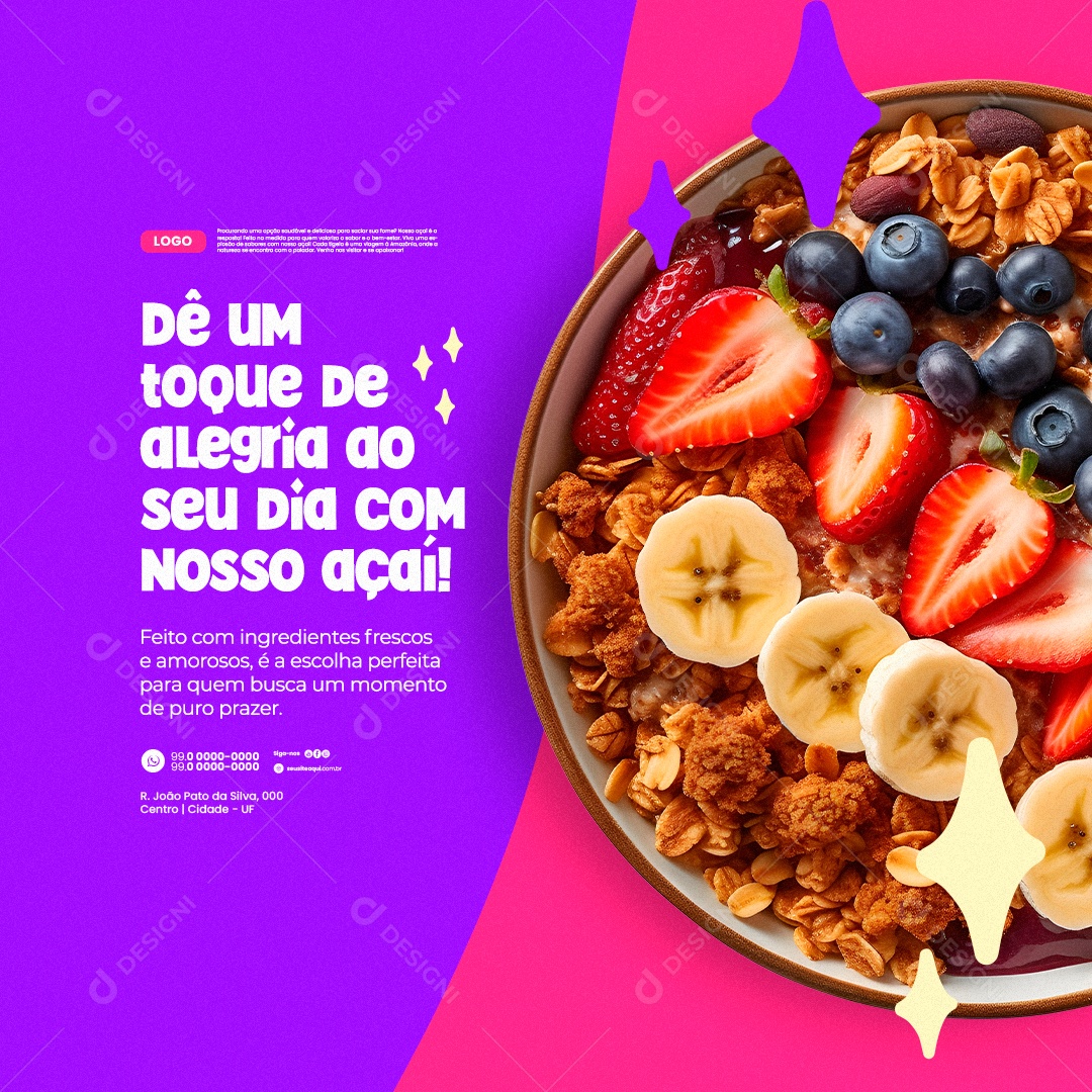 Açaiteria Tigela de Açaí Dê um Toque de Alegria Social Media PSD Editável