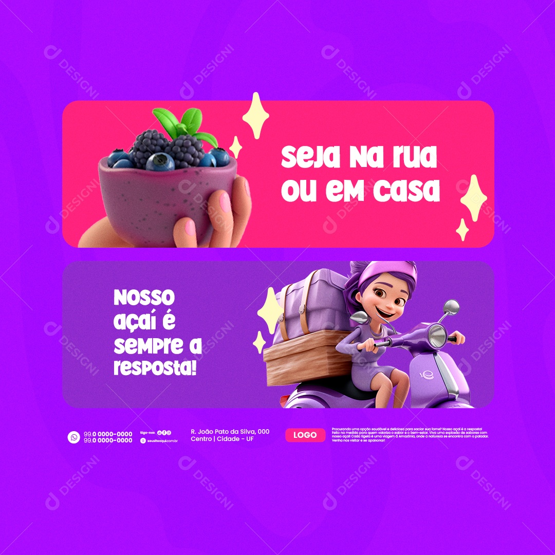 Açaiteria Whether on the Street or At Home Our Açaí Is Always the Answer Social Media Editable PSD