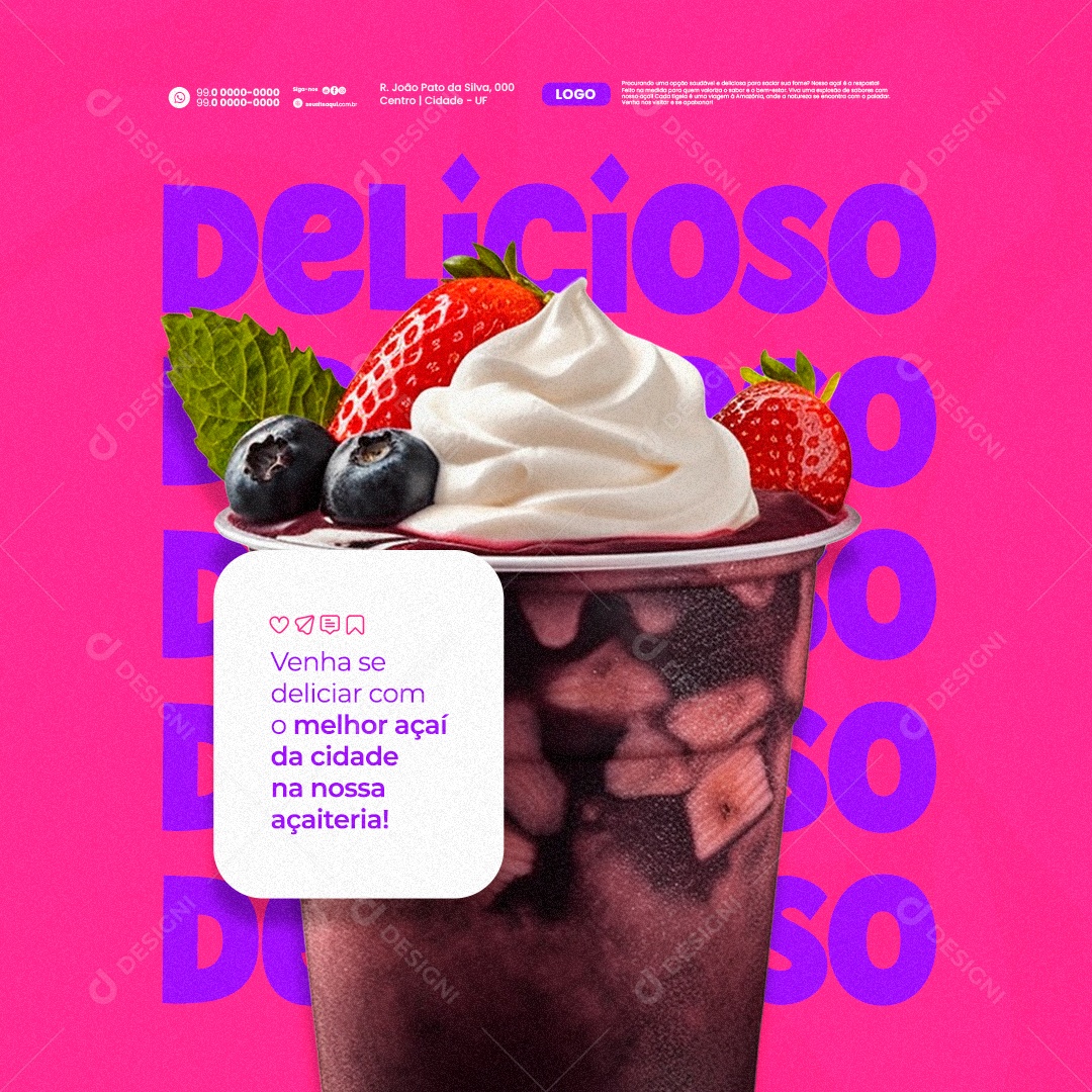 Açaiteria Delicioso Copo de Açaí Social Media PSD Editável