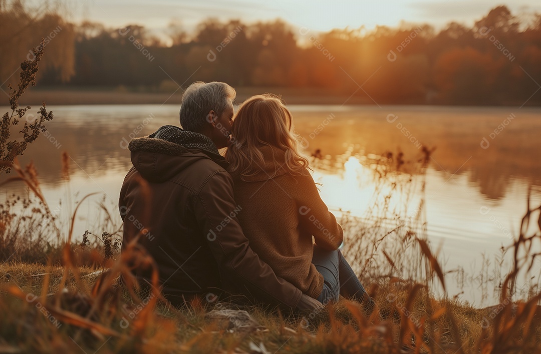 Um casal de idosos juntos em um ambiente romântico ao pôr do sol
