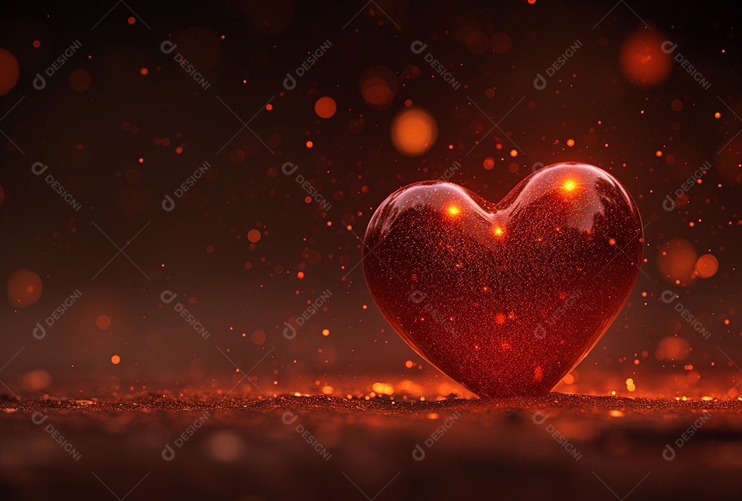Um fundo vermelho com corações brilhantes ao fundo