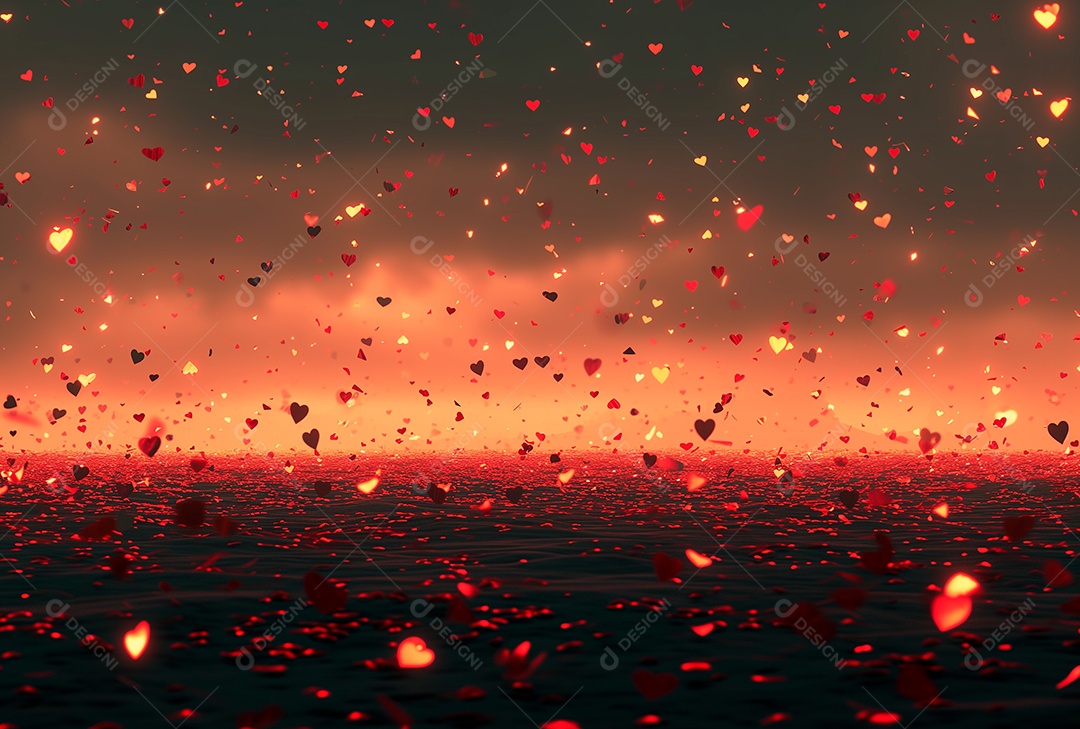 Um fundo vermelho com corações brilhantes ao fundo