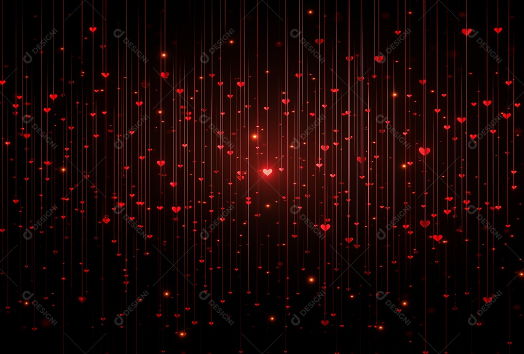 Um fundo vermelho com corações brilhantes ao fundo