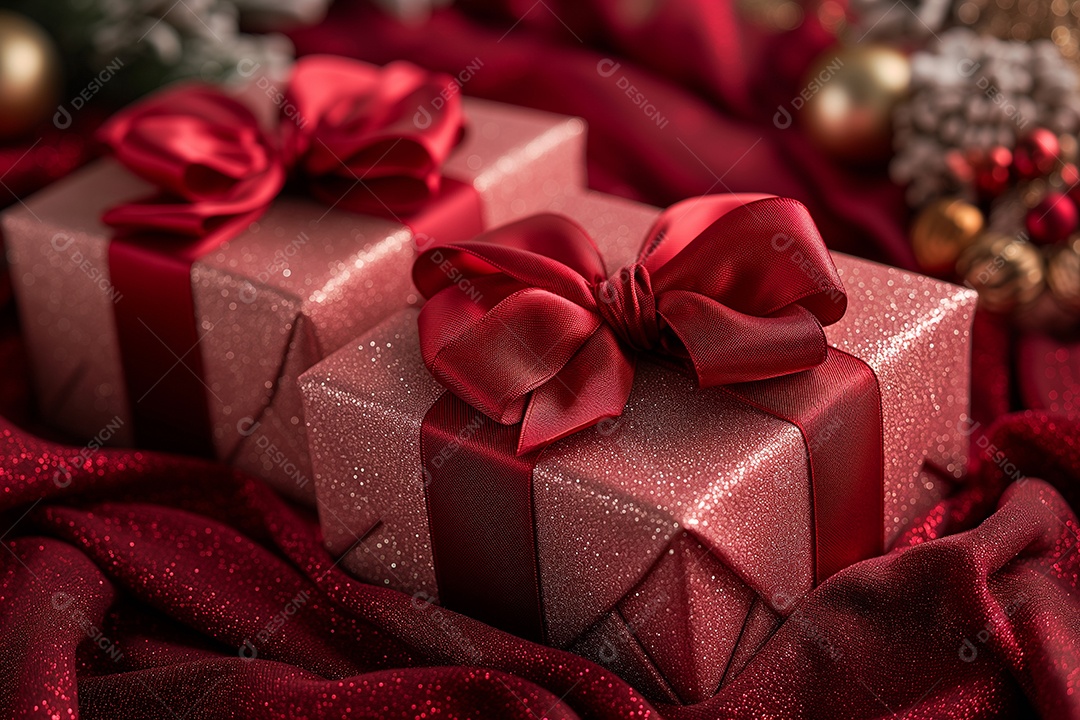 Caixa vermelha de presentes de dia dos namorados com laço