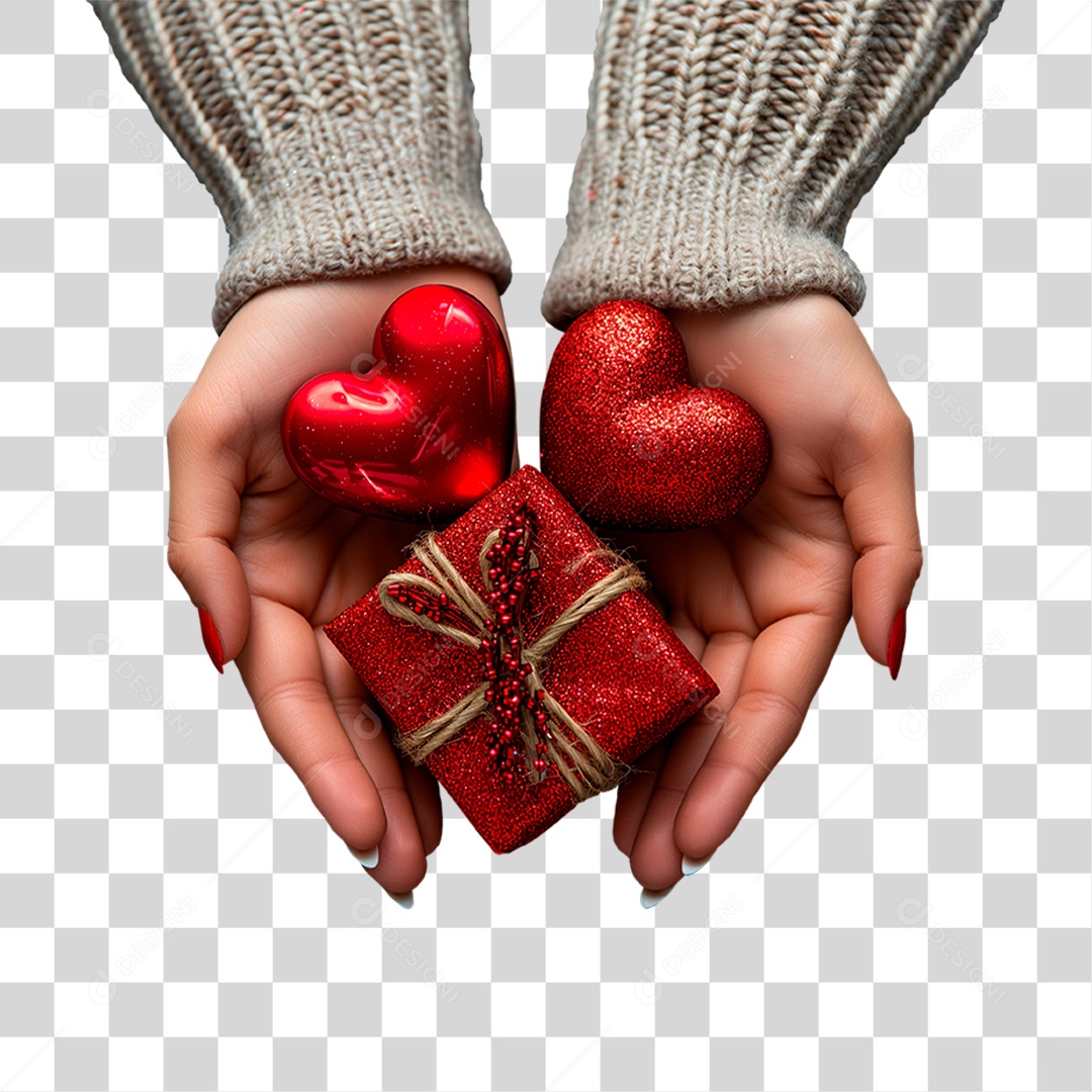 Mãos com Caixa de Presente PNG Transparente