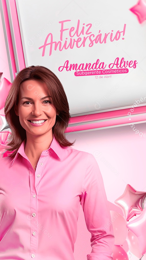 Story Feliz Aniversário Amanda Alves Subgerente Cosméticos Social Media PSD Editável