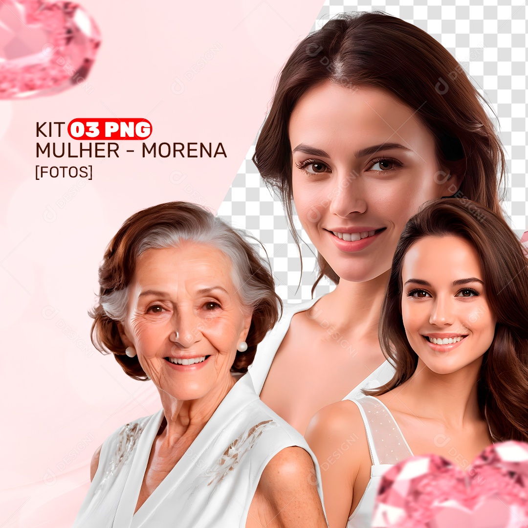 Kit 3 PNG Mulheres Morenas Jovens e Idosas PSD + PNG