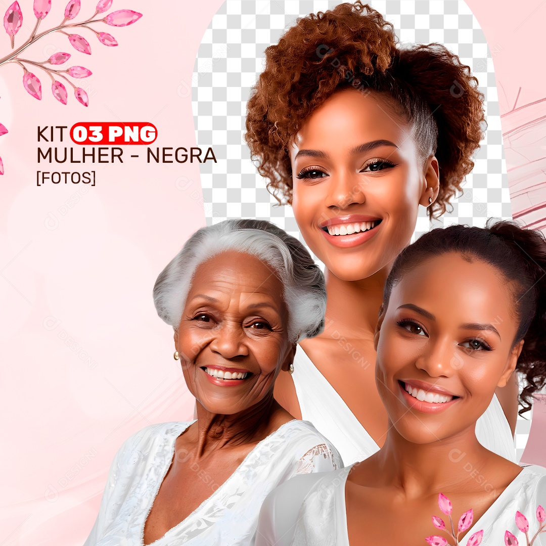 Kit 3 PNG Mulheres Negras Jovens e Idosas PSD + PNG