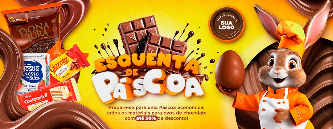 Banner Esquenta de Páscoa Supermercado Produtos Chocolates Social Media PSD Editável