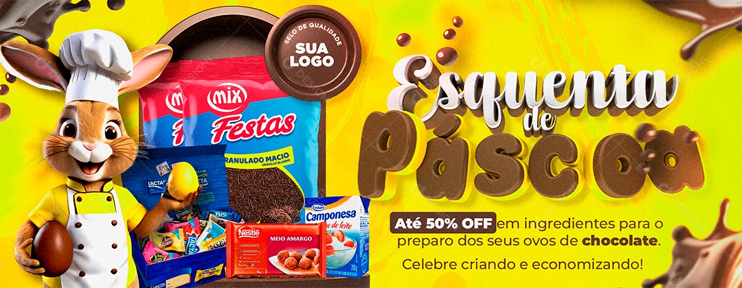 Banner Esquenta de Páscoa Supermercado Produtos Social Media PSD Editável
