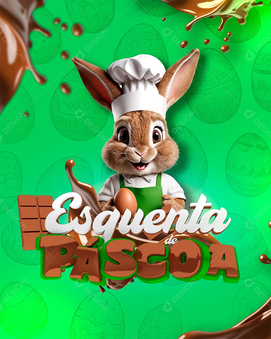 Esquenta de Páscoa Selo 3D Branco e Marrom para Composição PSD