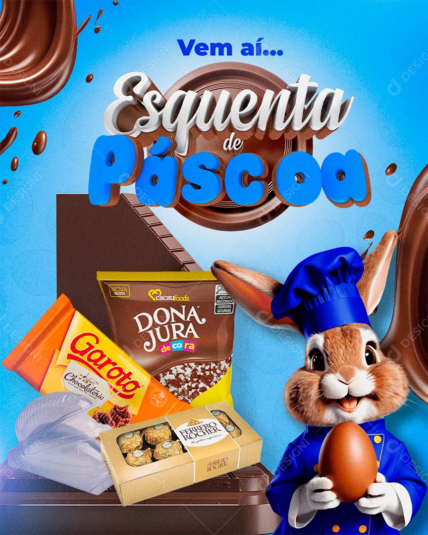 Esquenta de Páscoa Supermercado Chocolates Ferrero Rocher Social Media PSD Editável