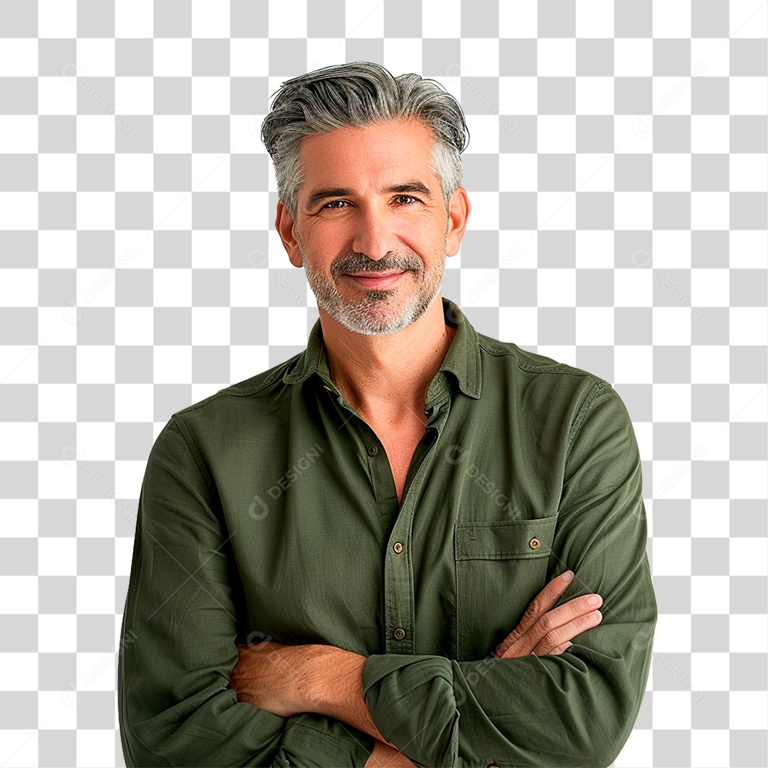 Homem com Braços Cruzados Sorrindo PNG Transparente
