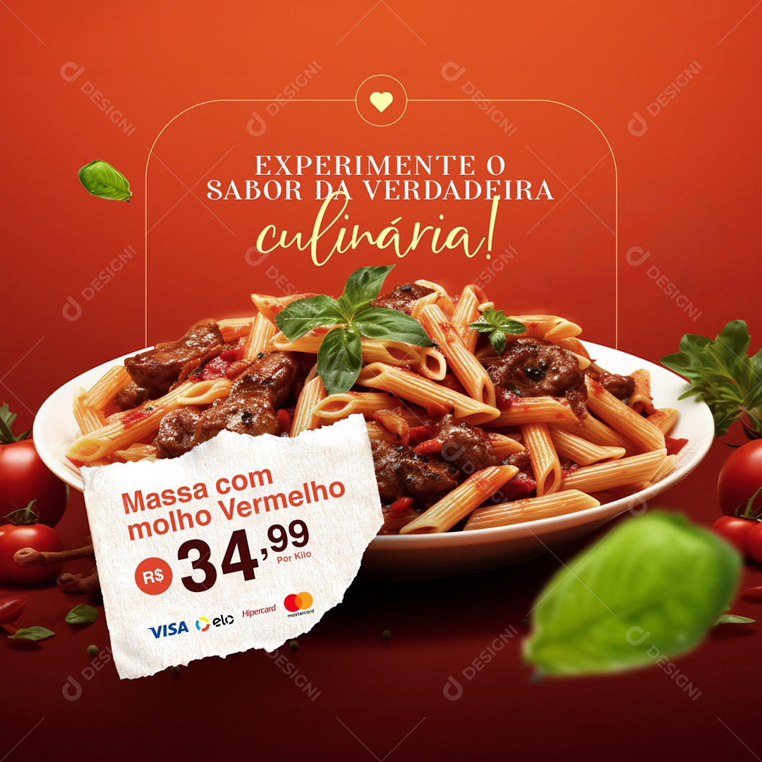 Restaurante Massa com Molho Vermelho Verdadeira Culinária Social Media PSD Editável