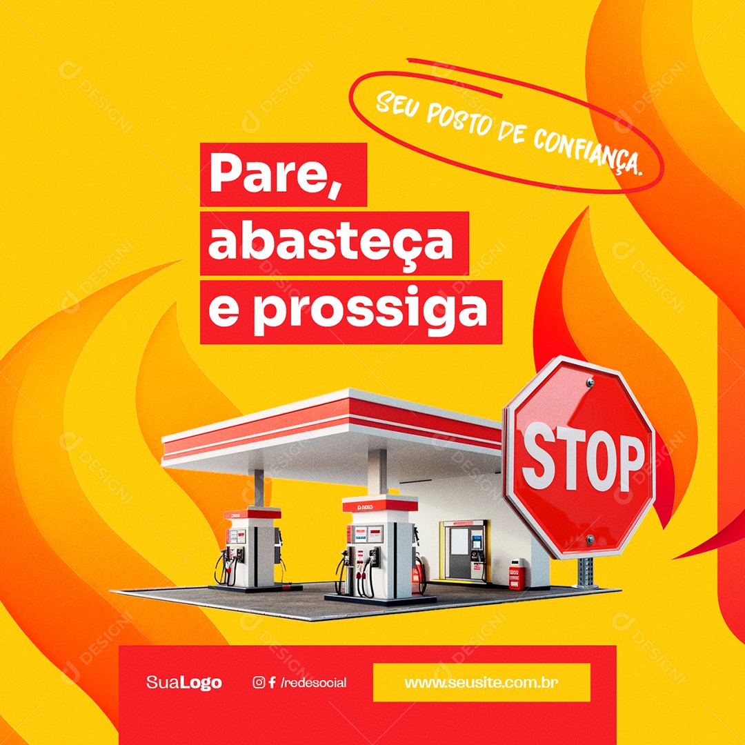 Posto de Gasolina Pare Abasteça e Prossiga Seu Posto de Confiança Social Media PSD Editável