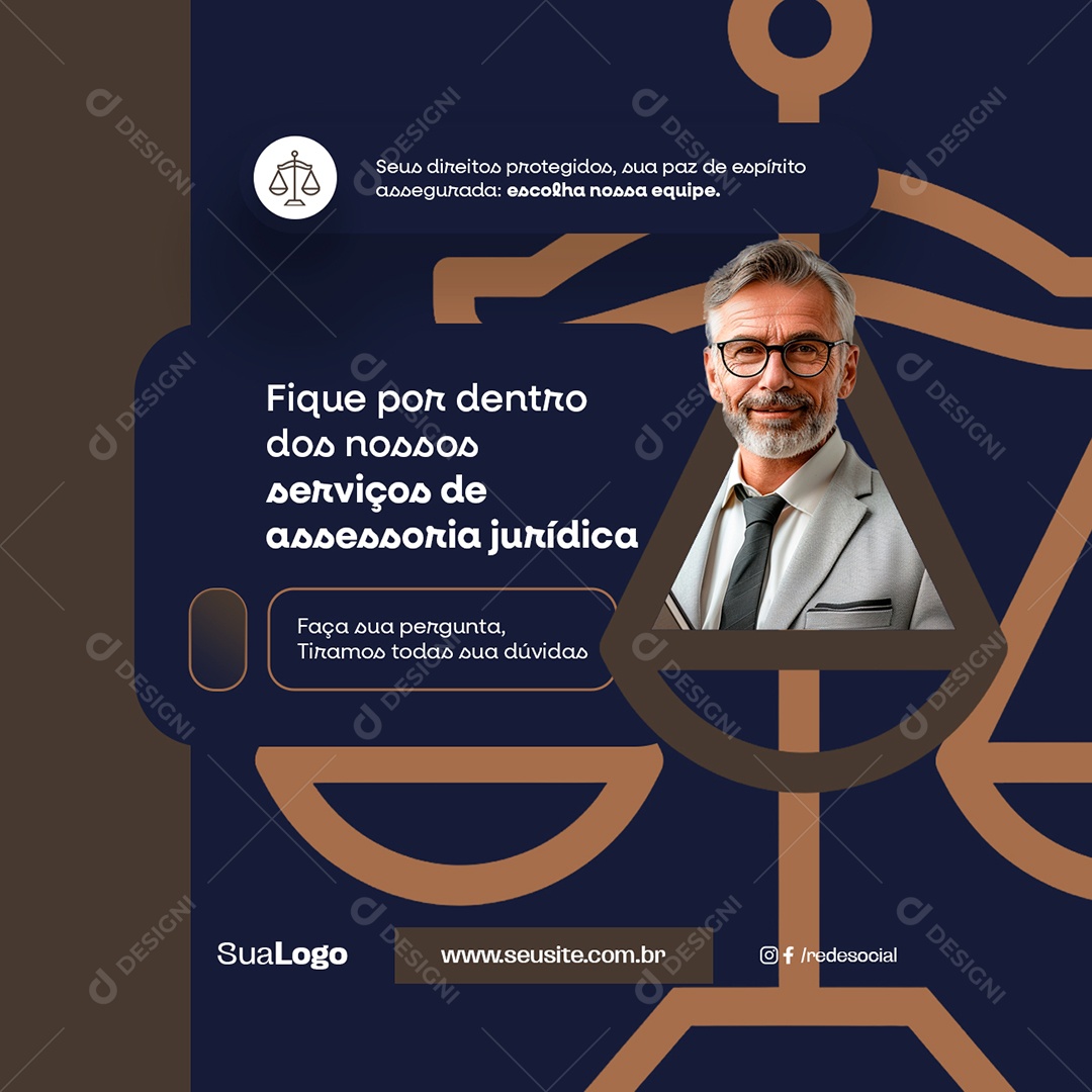 Advocacia Seus Direitos Protegidos Social Media PSD Editável