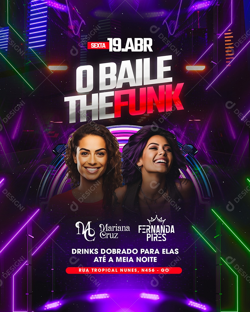 Flyer O Baile The Funk Mariana Cruz Fernanda Pires Social Media PSD Editável