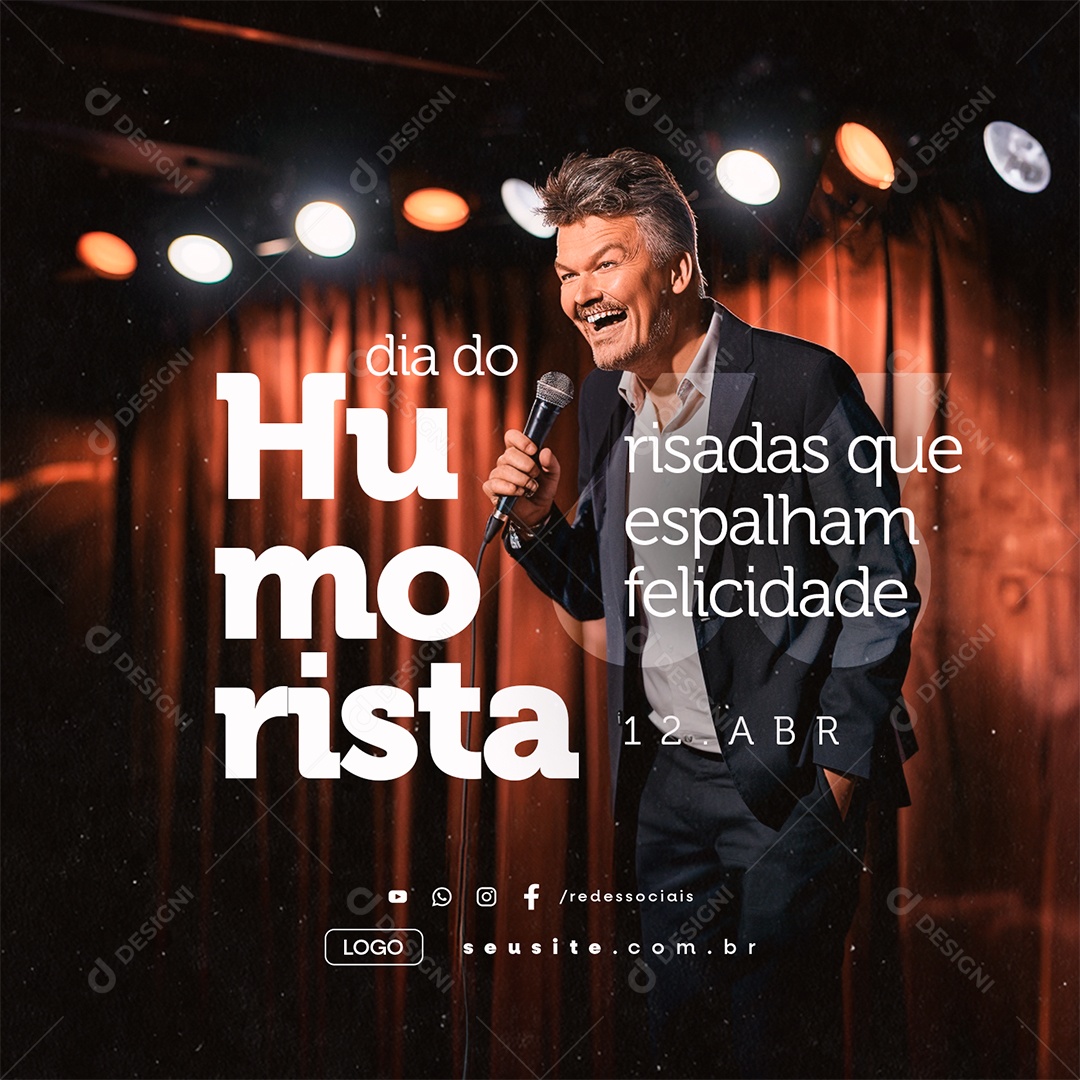 Dia Do Humorista 12 De Abril Risadas que Espalham Felicidade Social Media PSD Editável