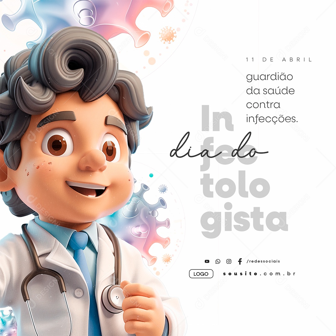 Dia do Infectologista 11 de Abril Guardião da Saúde Social Media PSD Editável