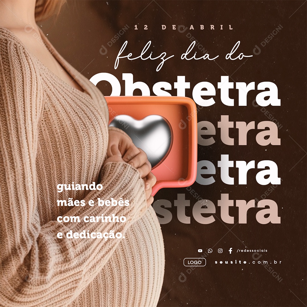 Feliz Dia do Obstetra 12 de Abril Guiando Mães e Bebês Social Media PSD Editável