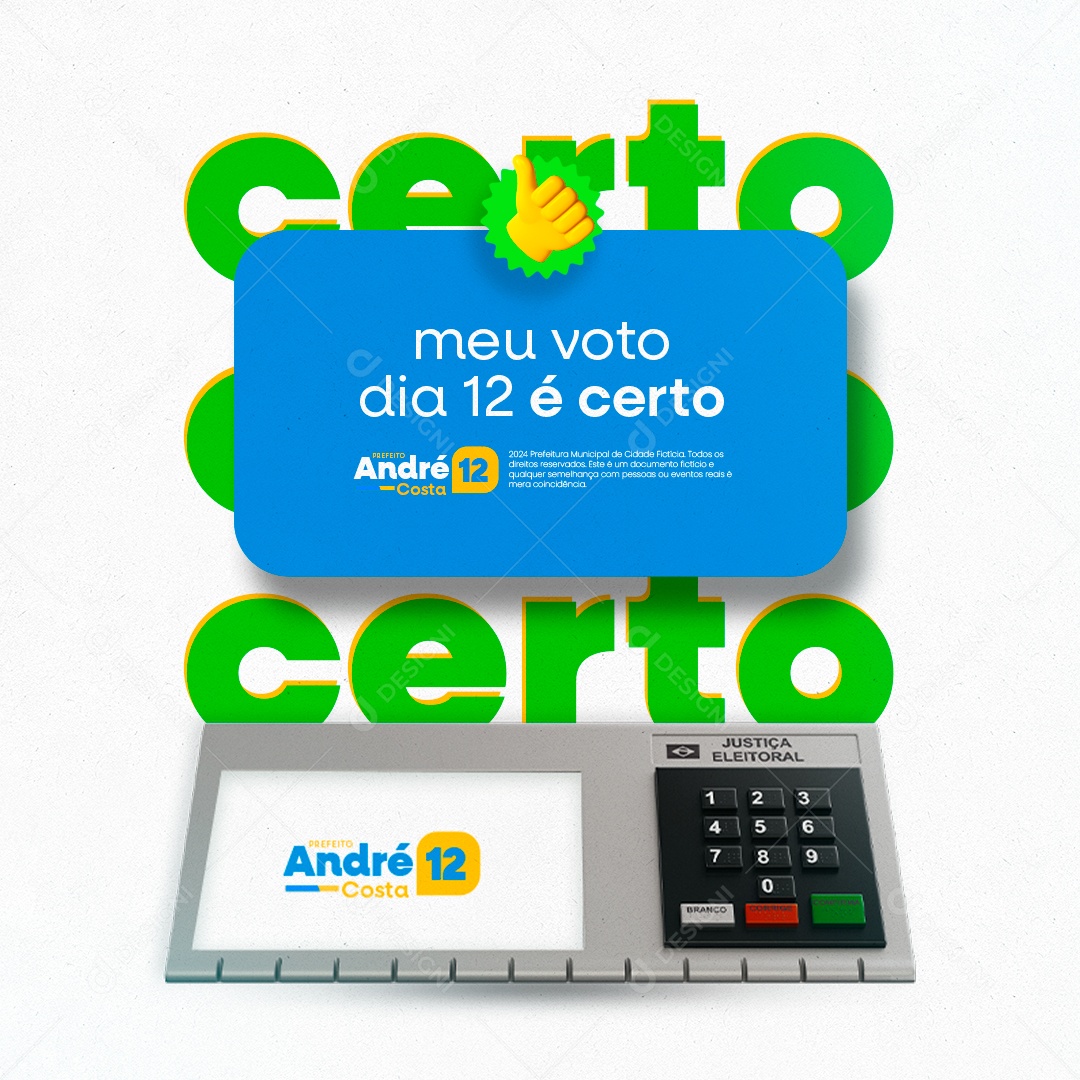 Campanha Politica Prefeito André Costa Meu Voto Dia 12 é Certo Social Media PSD Editável